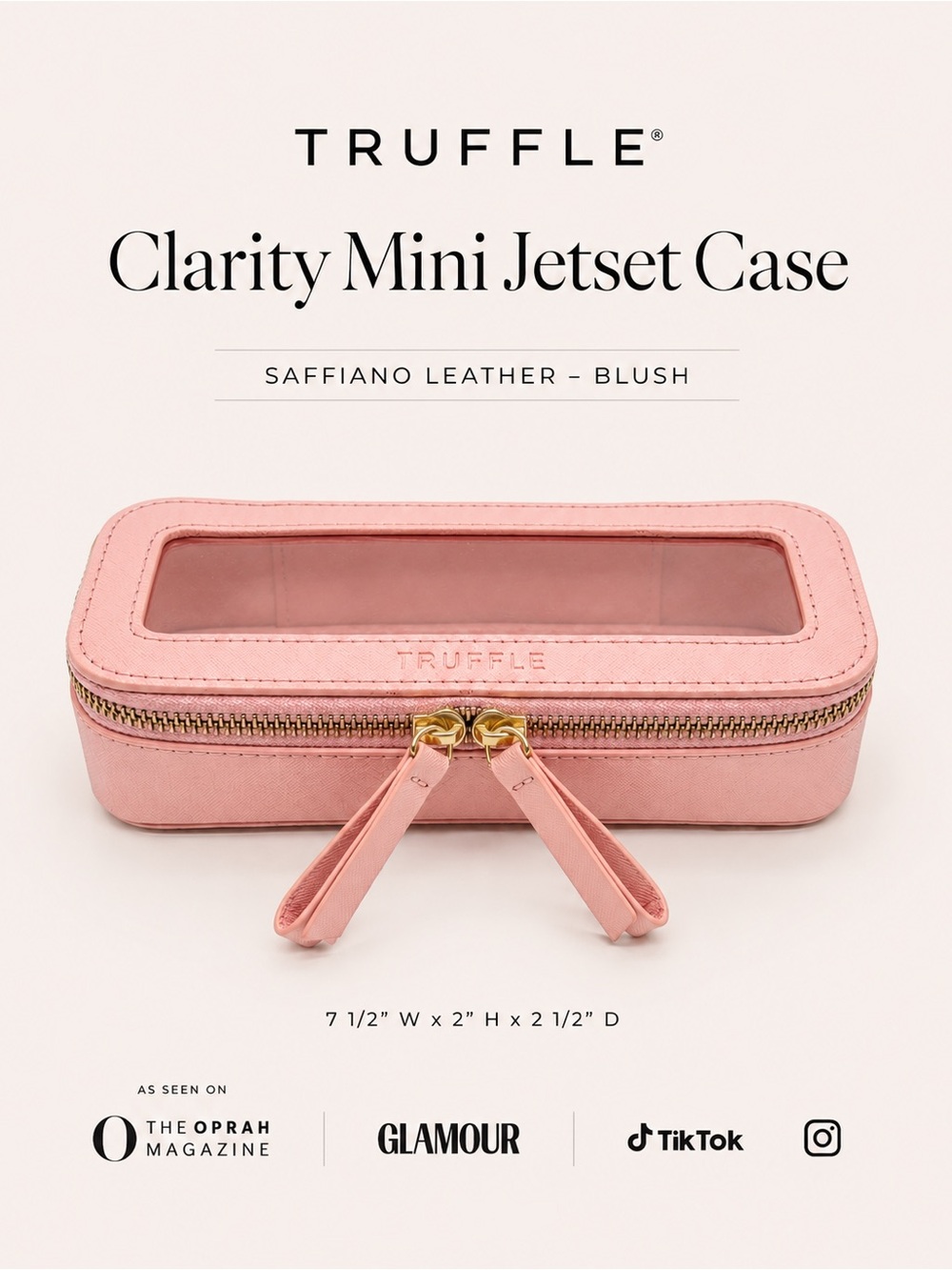 Truffle Clarity Mini Jetset Blush Saffiano Recycled Leather Travel Case